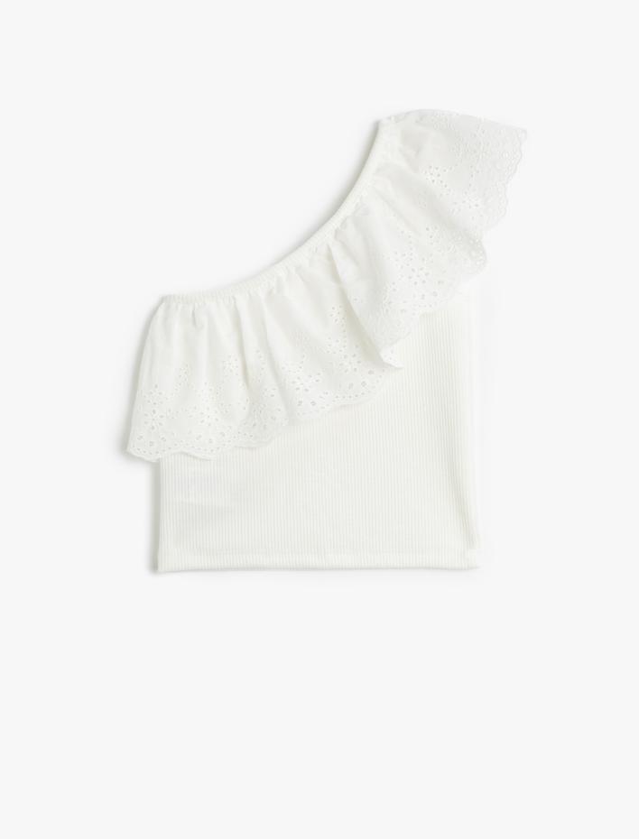 Kız Çocuk Tek Omuz Tişört Kolsuz Fırfır Detaylı Fistolu