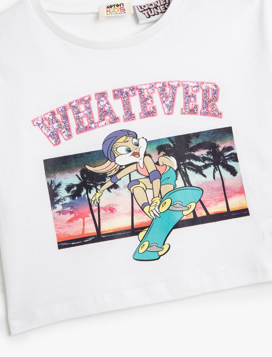  Kız Çocuk Lola Bunny Tişört Lisanslı Crop Oversize Kısa Kollu Pamuklu