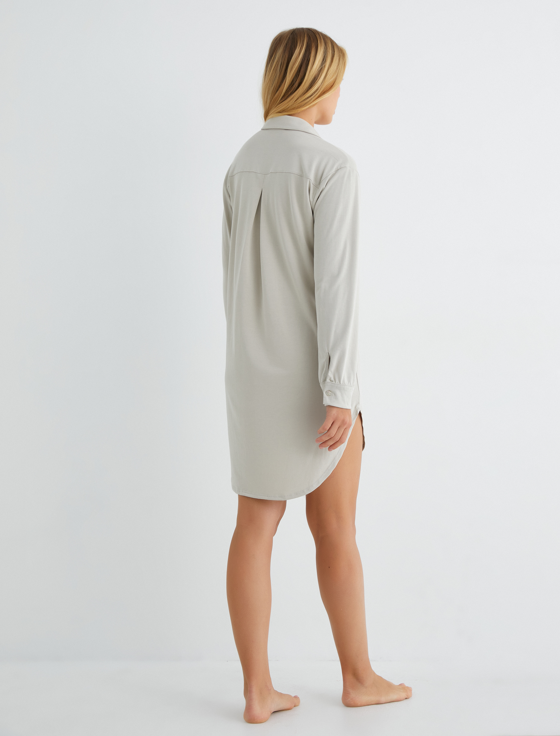   Uzun Kollu Gecelik Polo Yaka Modal Karışımlı