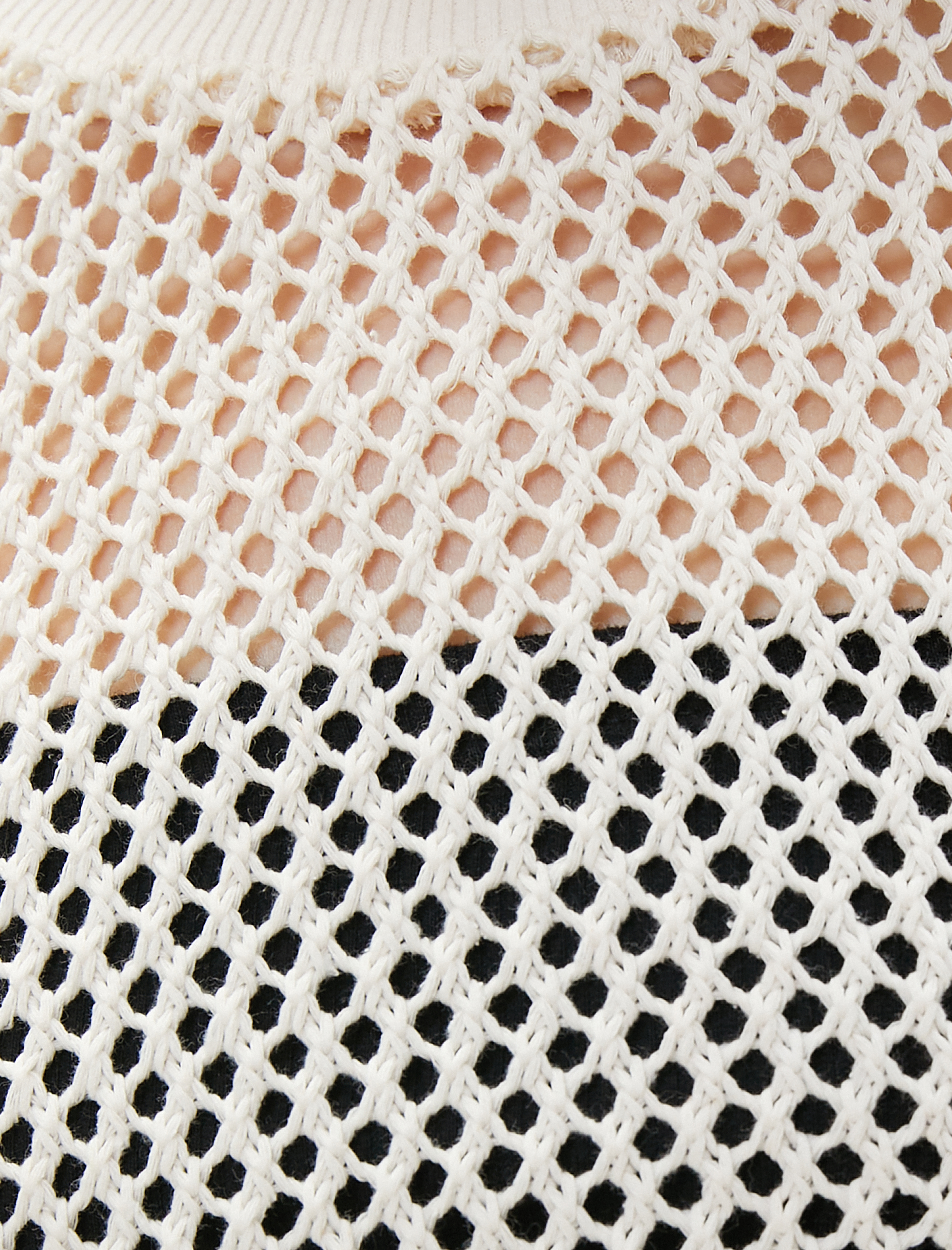   Crop Kroşe Tişört File Kısa Kollu Bisiklet Yaka Ajurlu