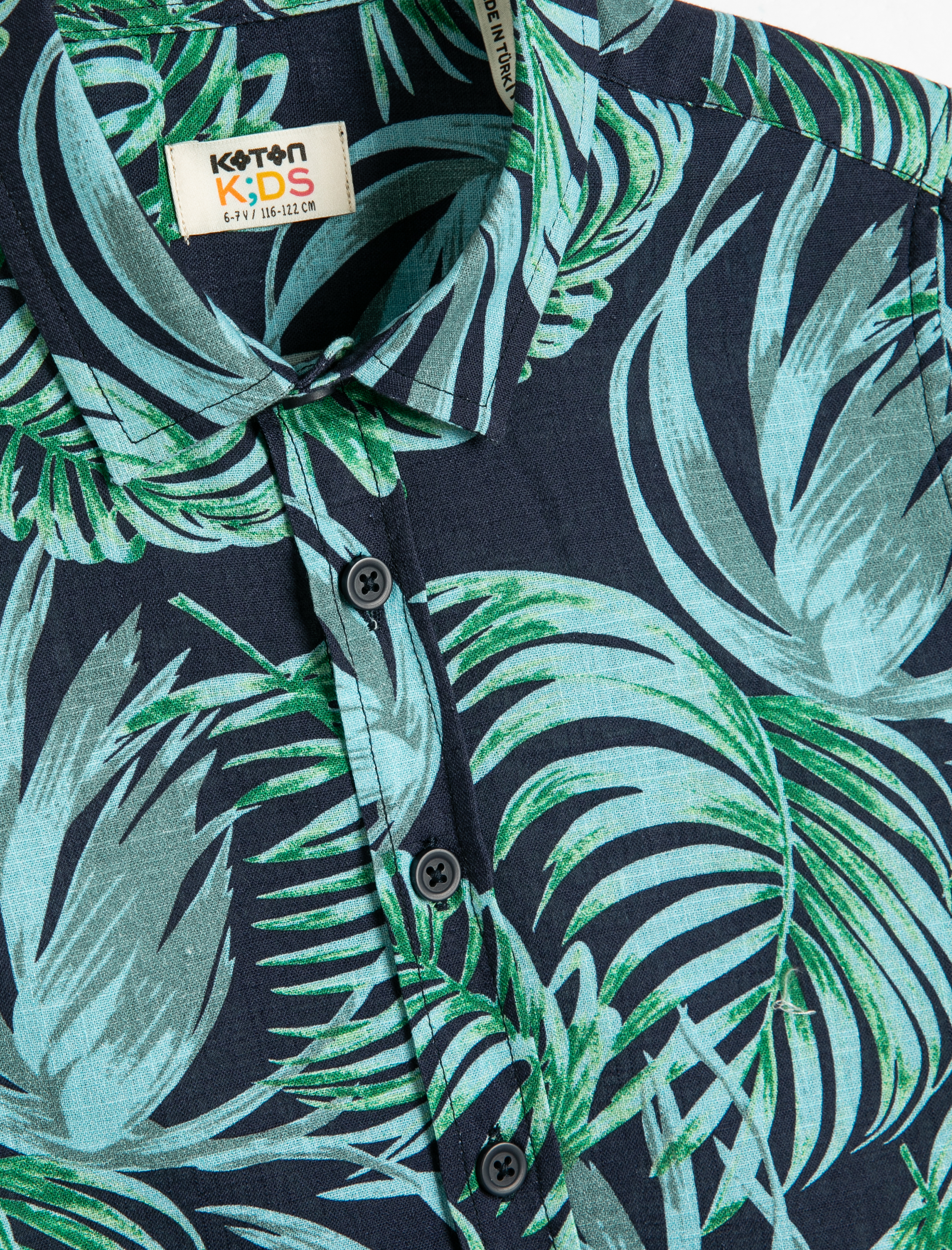 Erkek Çocuk Gömlek Kısa Kollu Pamuklu Tropik Baskılı