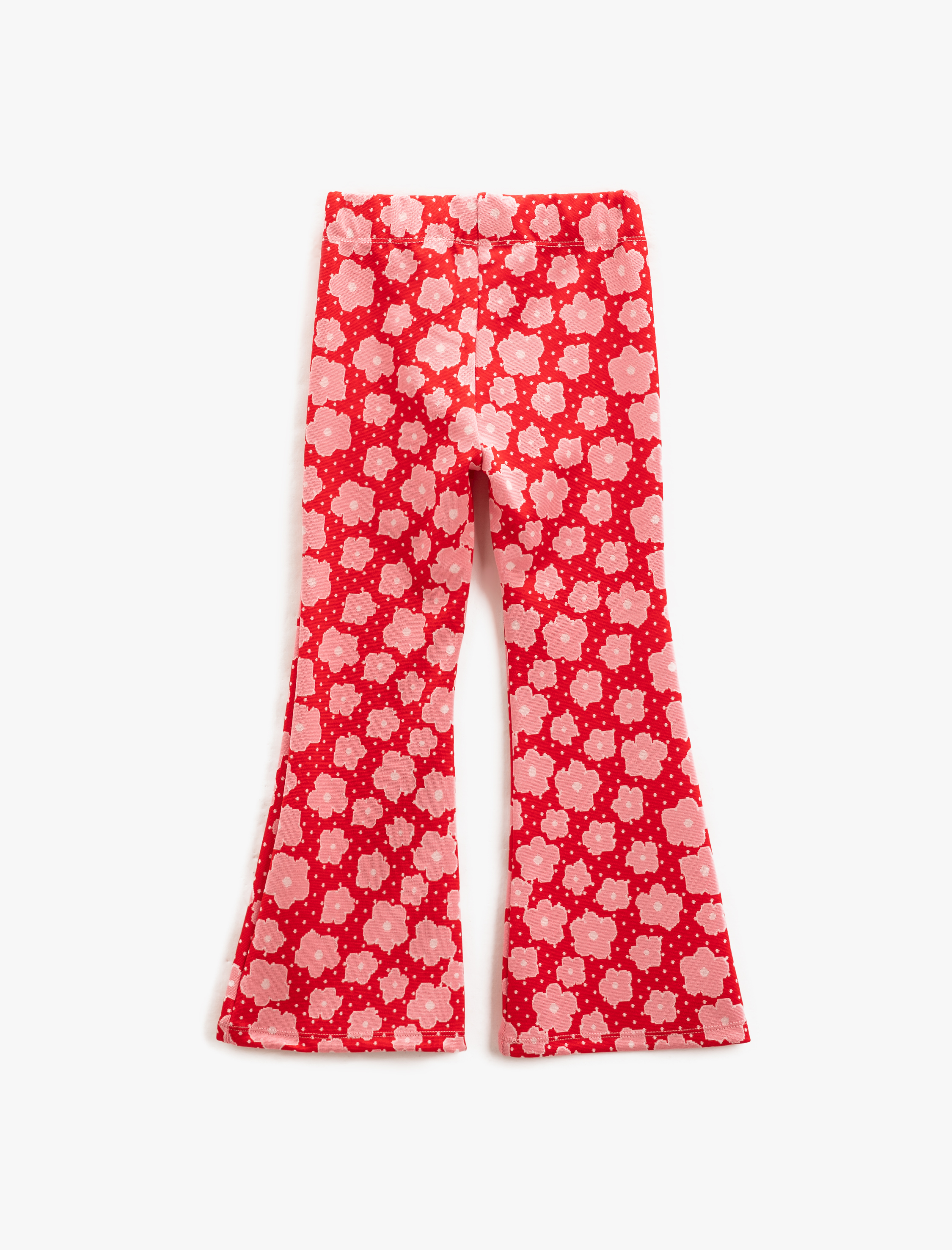  Kız Çocuk İspanyol Paça Tayt Pantolon Çiçekli Beli Lastikli