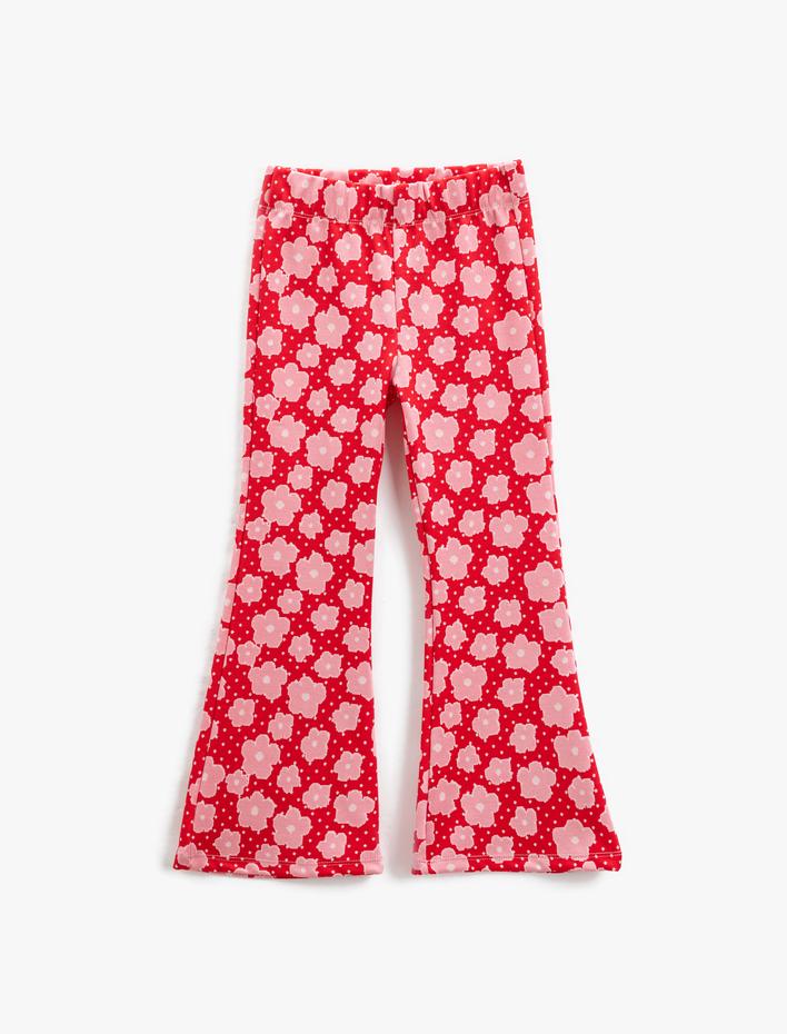 Kız Çocuk İspanyol Paça Tayt Pantolon Çiçekli Beli Lastikli