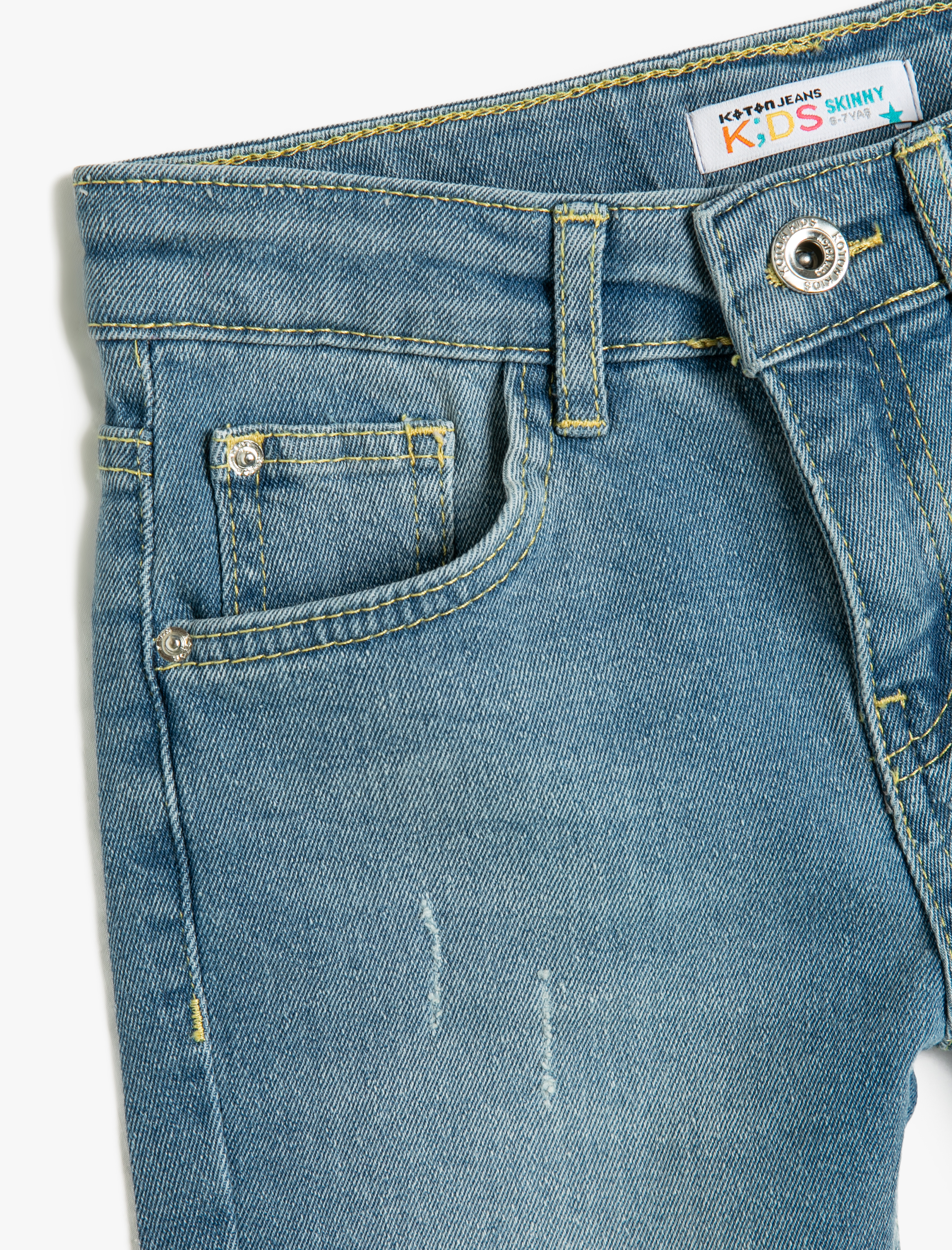 Erkek Çocuk Kot Şort Cepli Destroylu Pamuklu - Skinny Jean  Beli Ayarlanabilir Lastikli
