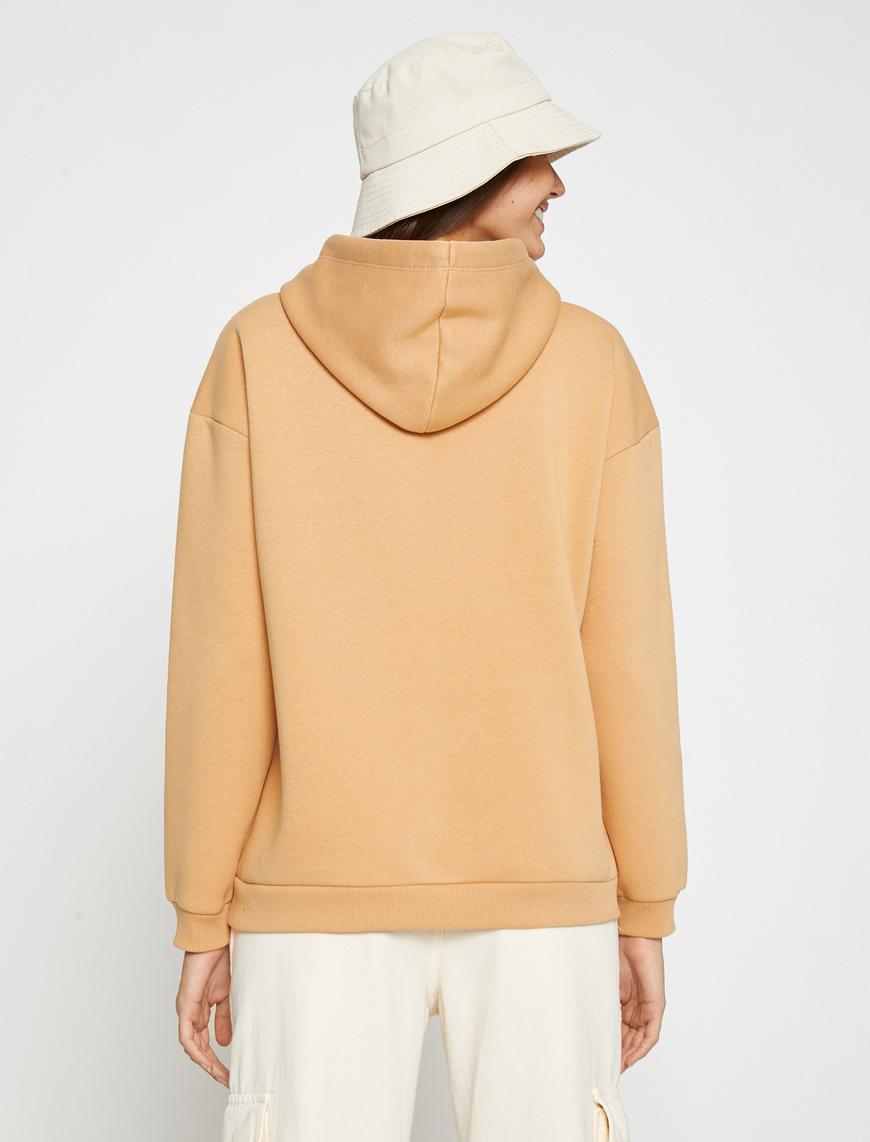   Oversize Sweatshirt Baskılı Kapüşonlu İçi Polarlı