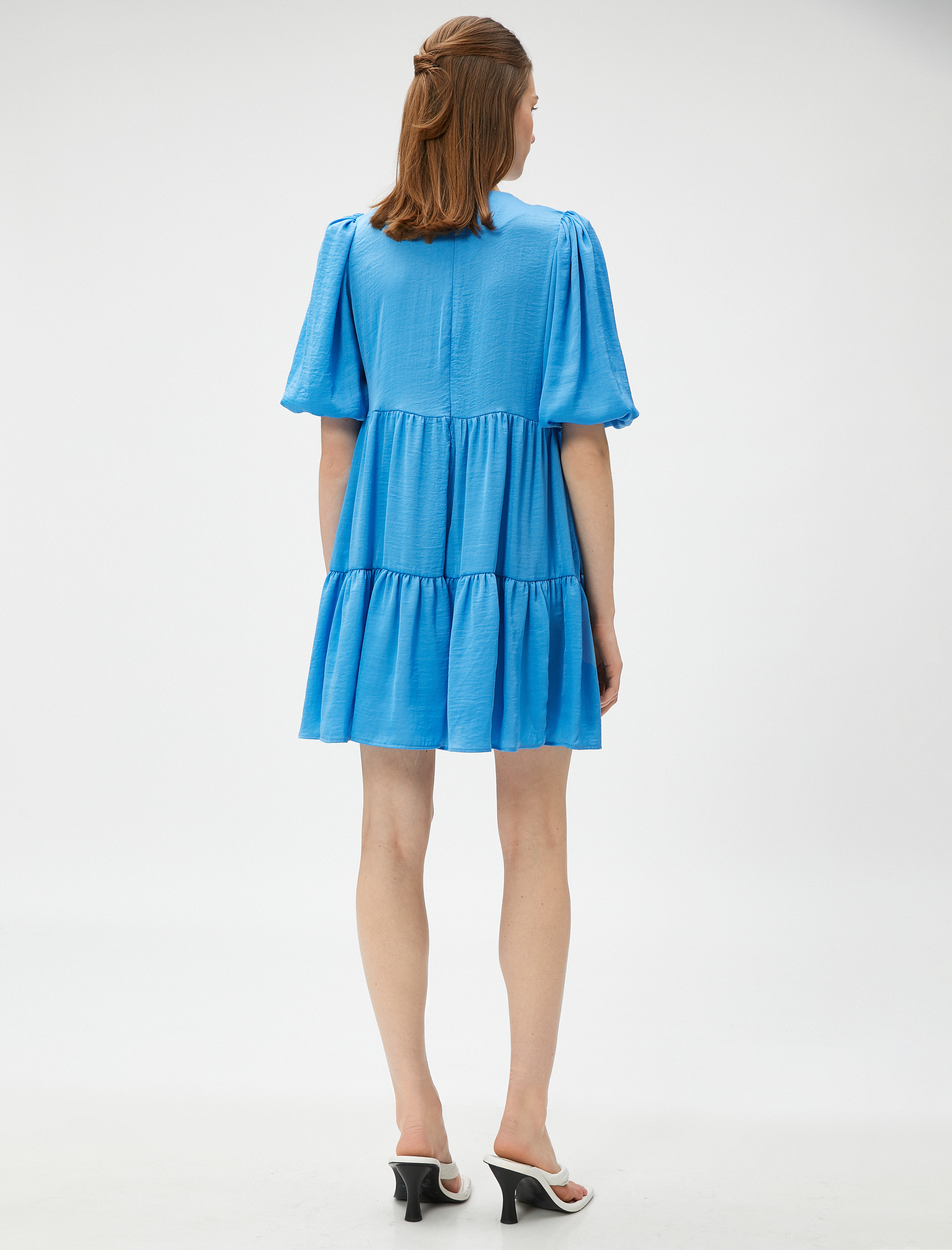   Mini Balon Kol Elbise Kısa Katlı