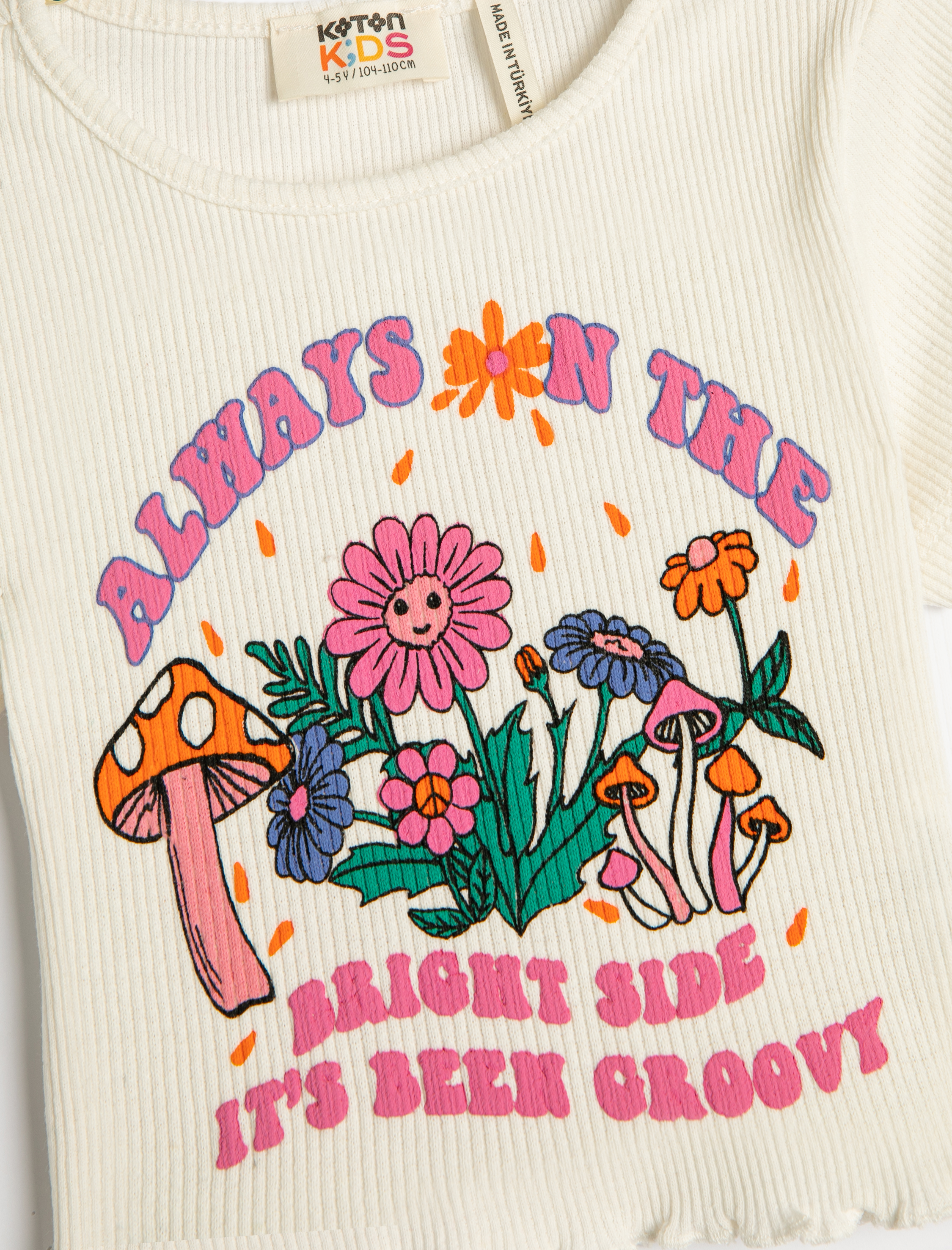  Kız Çocuk Tişört Kısa Kollu Bisiklet Yaka Baskılı Fitilli