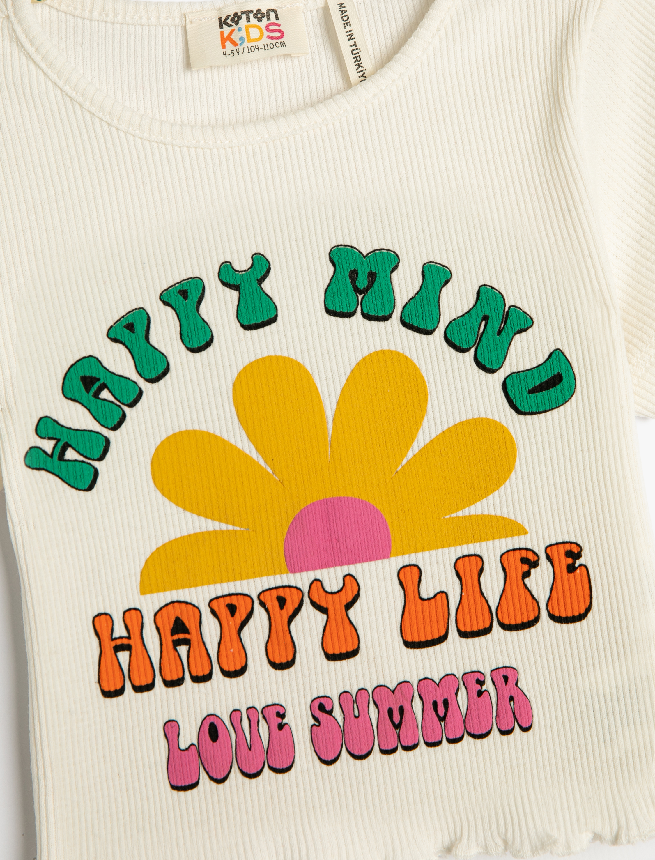  Kız Çocuk Crop Tişört Kısa Kollu Bisiklet Yaka Baskılı Fitilli