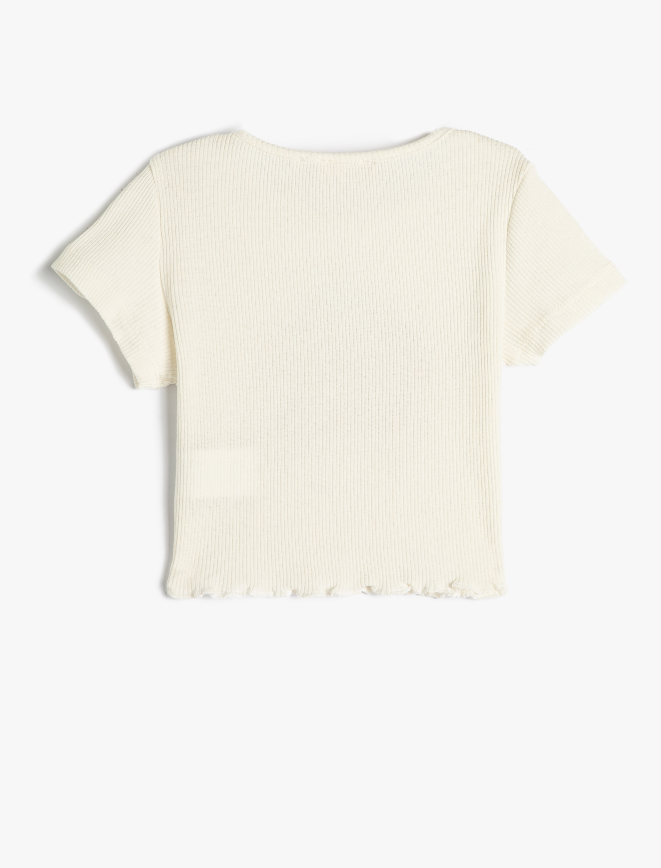  Kız Çocuk Crop Tişört Kısa Kollu Bisiklet Yaka Baskılı Fitilli