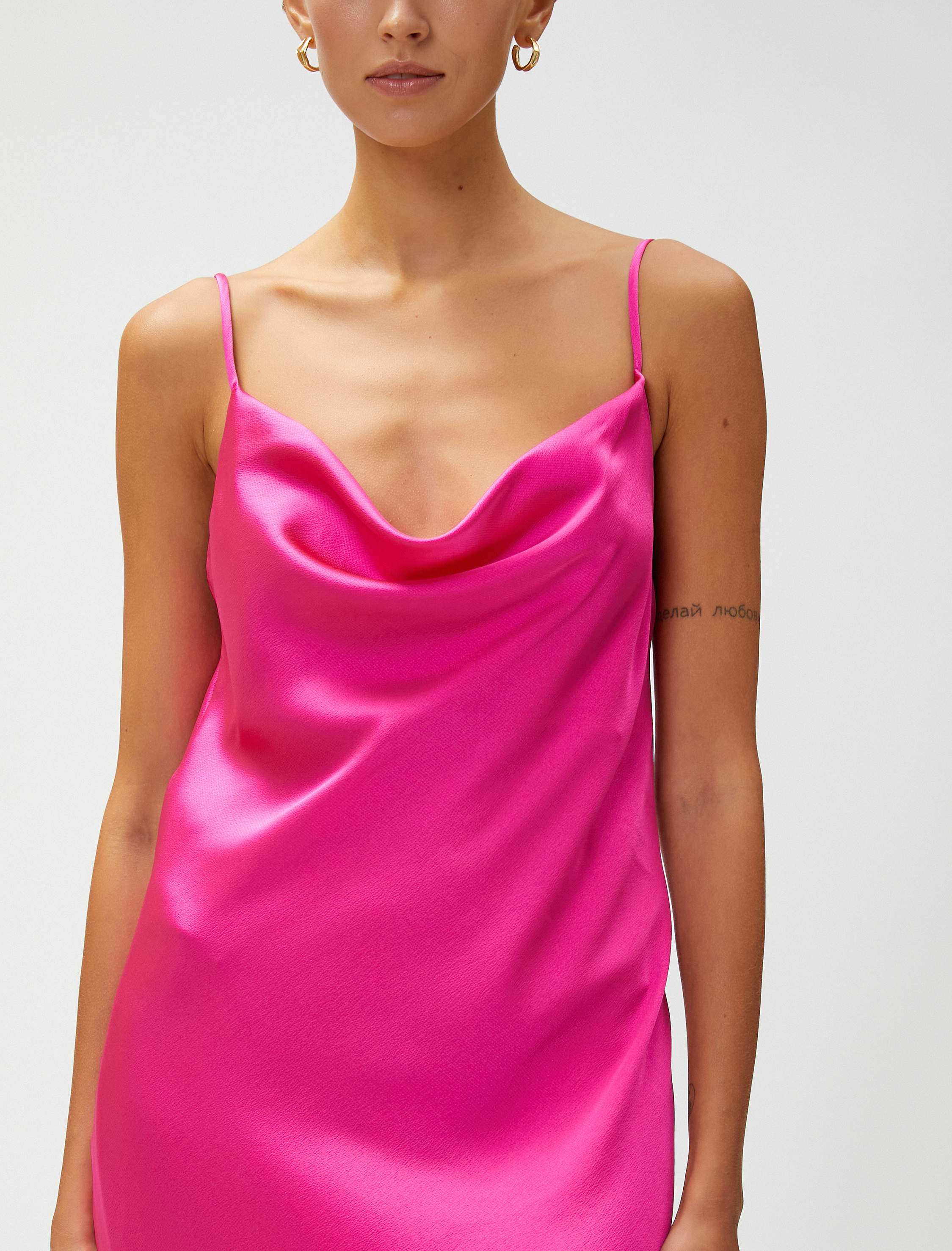   Saten Midi Boy Abiye Elbise Askılı