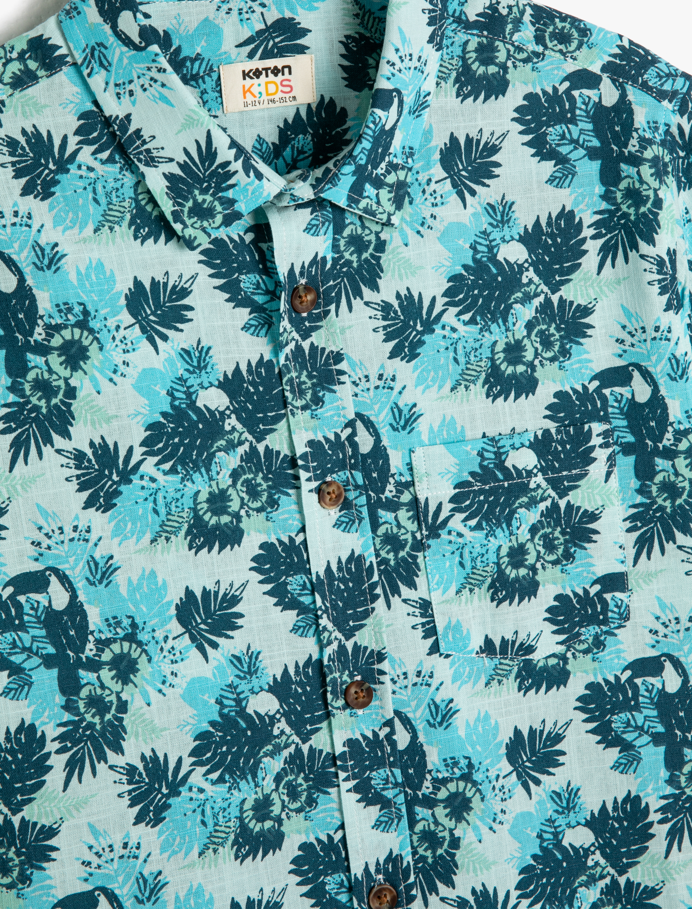  Erkek Çocuk Kısa Kollu Gömlek Pamuklu Floral Desenli