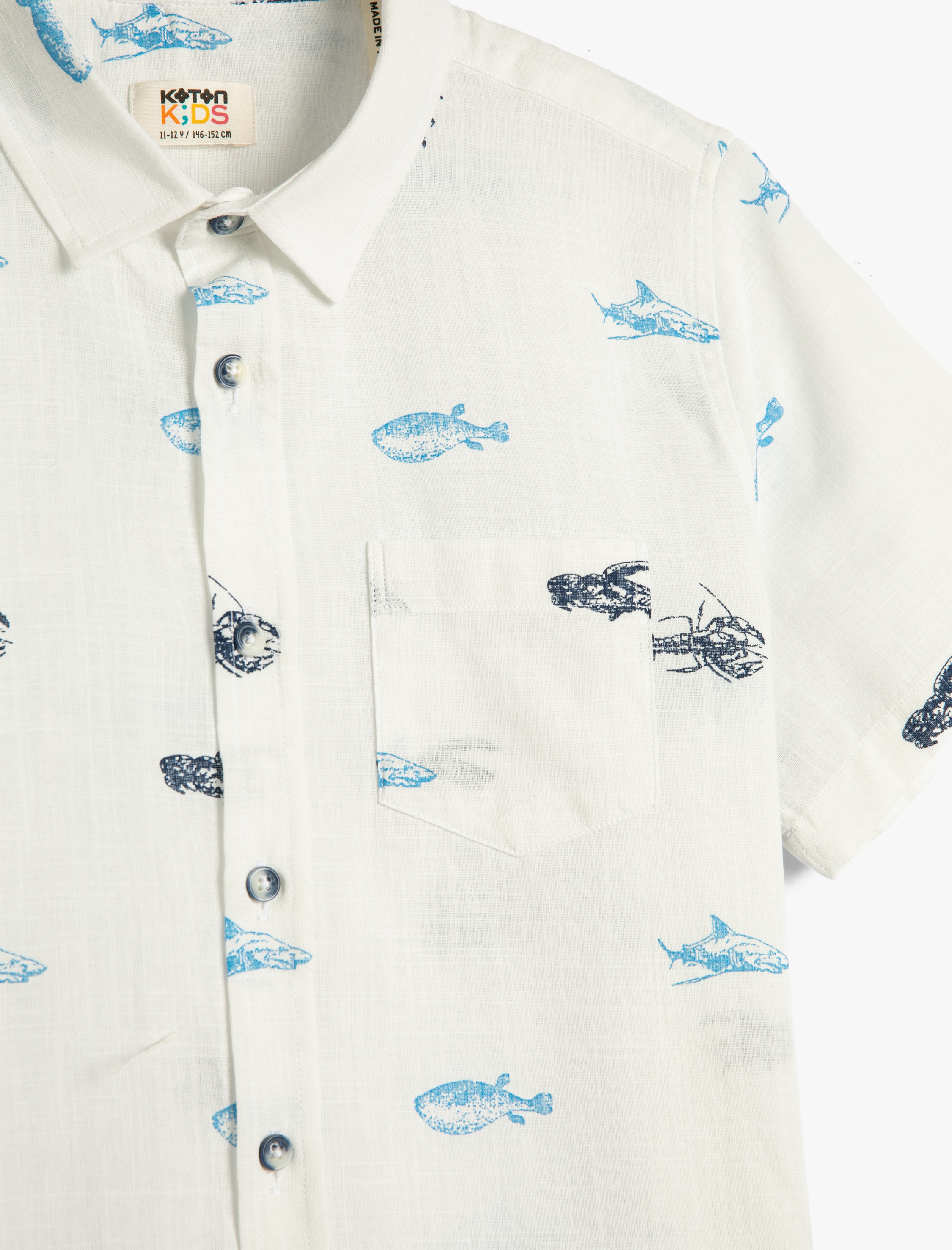  Erkek Çocuk Gömlek Kısa Kollu Pamuklu Baskılı Cep Detaylı