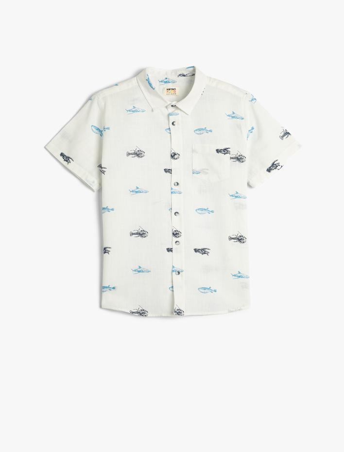 Erkek Çocuk Gömlek Kısa Kollu Pamuklu Baskılı Cep Detaylı