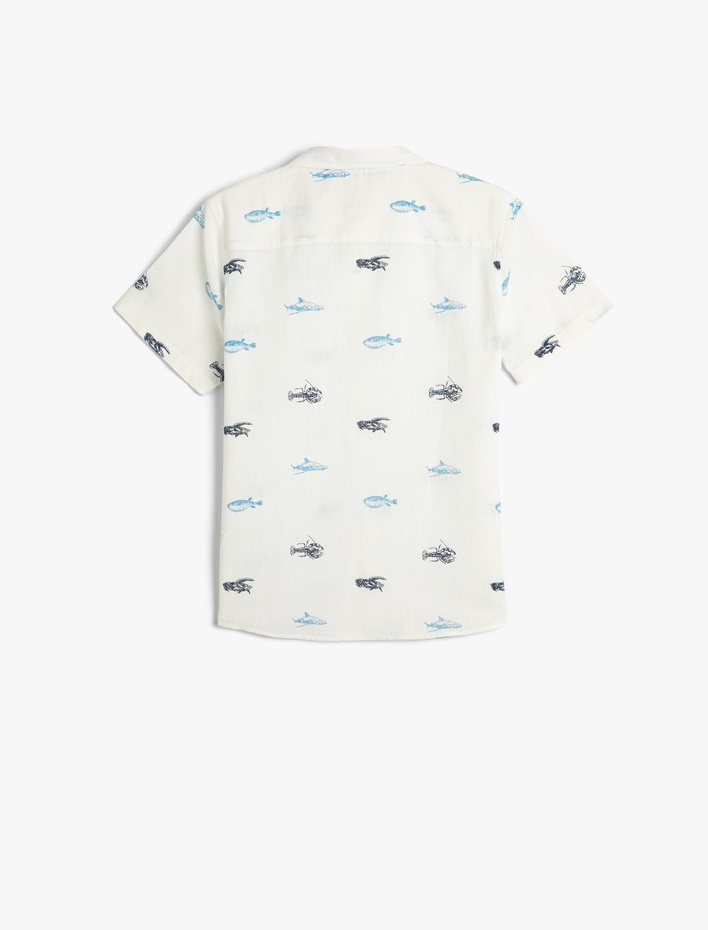 Erkek Çocuk Gömlek Kısa Kollu Pamuklu Baskılı Cep Detaylı