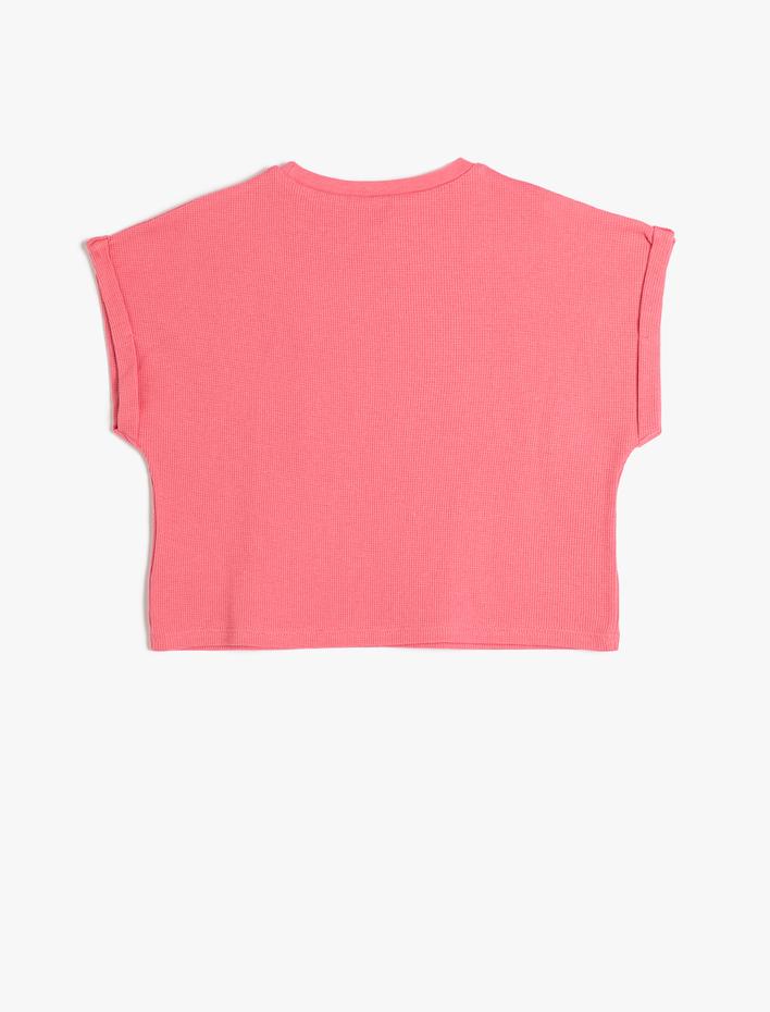 Kız Çocuk Crop Tişört Oversize Kısa Kollu Bisiklet Yaka Pamuklu