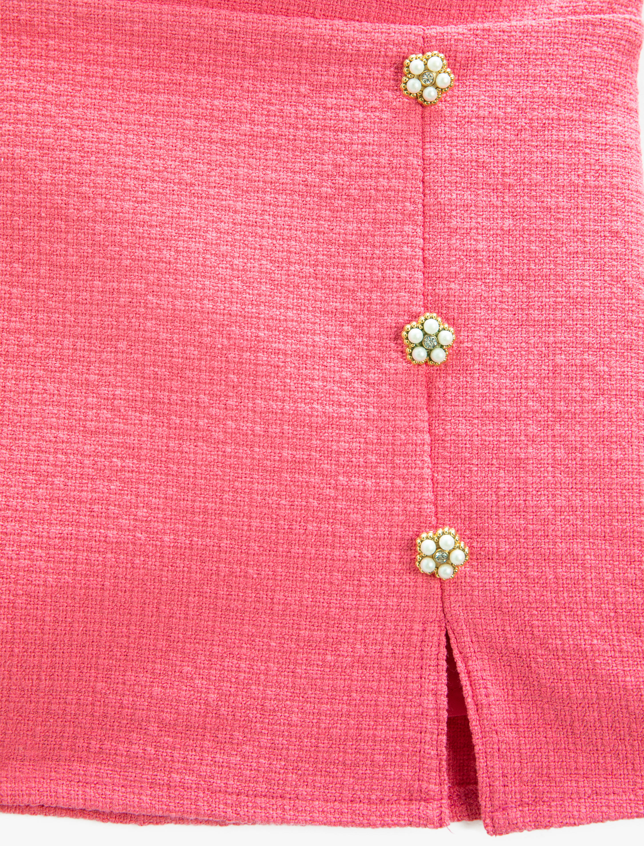  Kız Çocuk Tüvit Etek Çiçekli Düğme Detaylı Yırtmaçlı