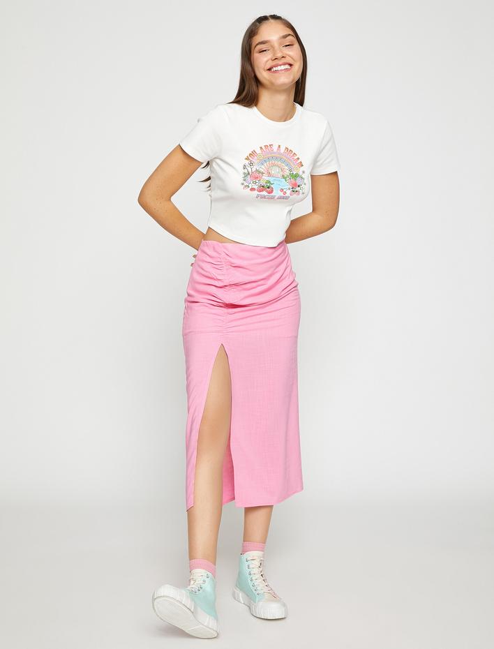  Crop Tişört Meyve Baskılı Kısa Kollu Bisiklet Yaka