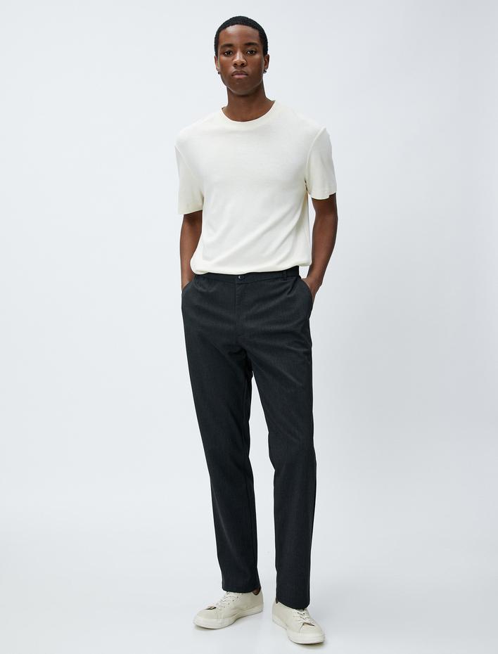  Klasik Pantolon Slim Fit Düğmeli Cep Detaylı