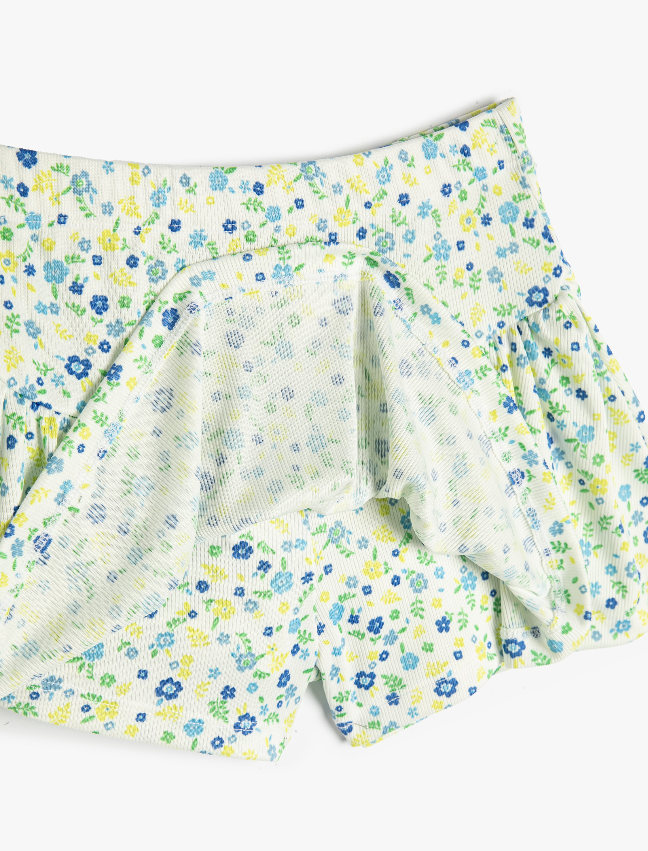  Kız Çocuk Şort Etek Çiçekli Volanlı Beli Lastikli Ribanalı