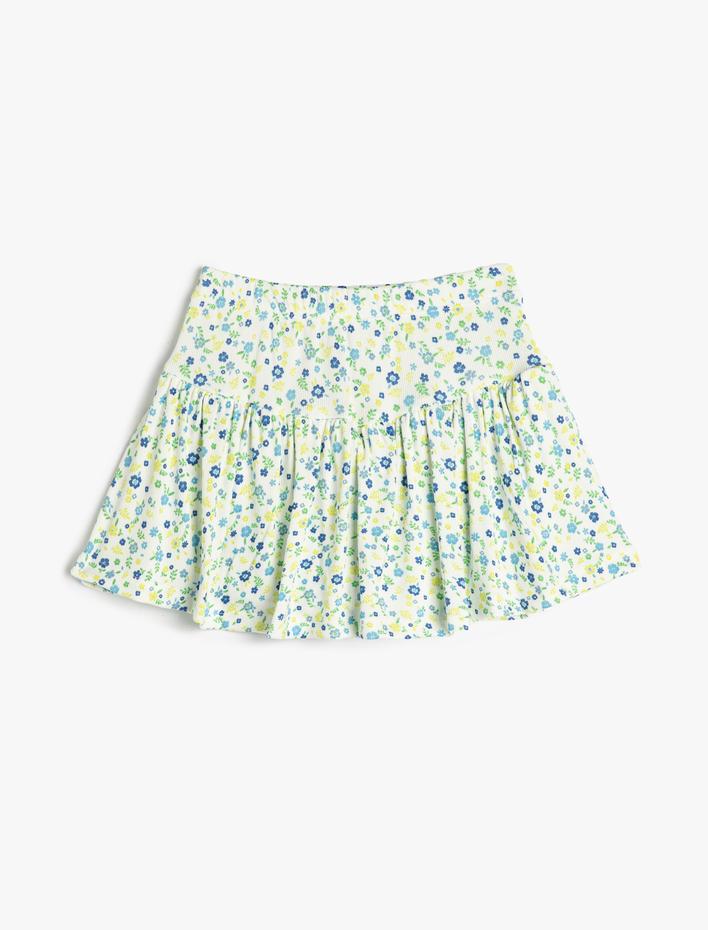 Kız Çocuk Şort Etek Çiçekli Volanlı Beli Lastikli Ribanalı