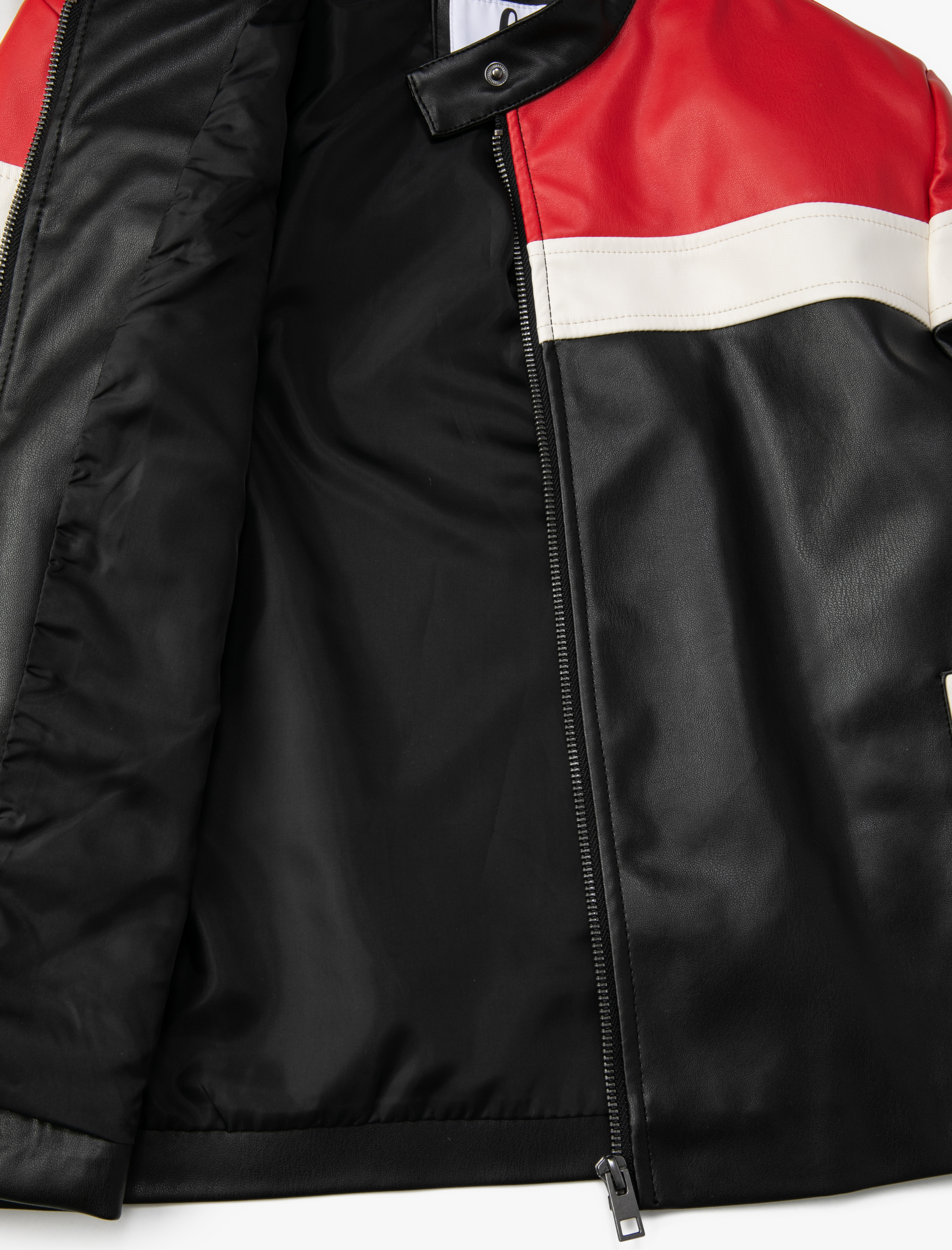   Deri Görünümlü Ceket Hakim Yaka Fermuarlı Astarlı