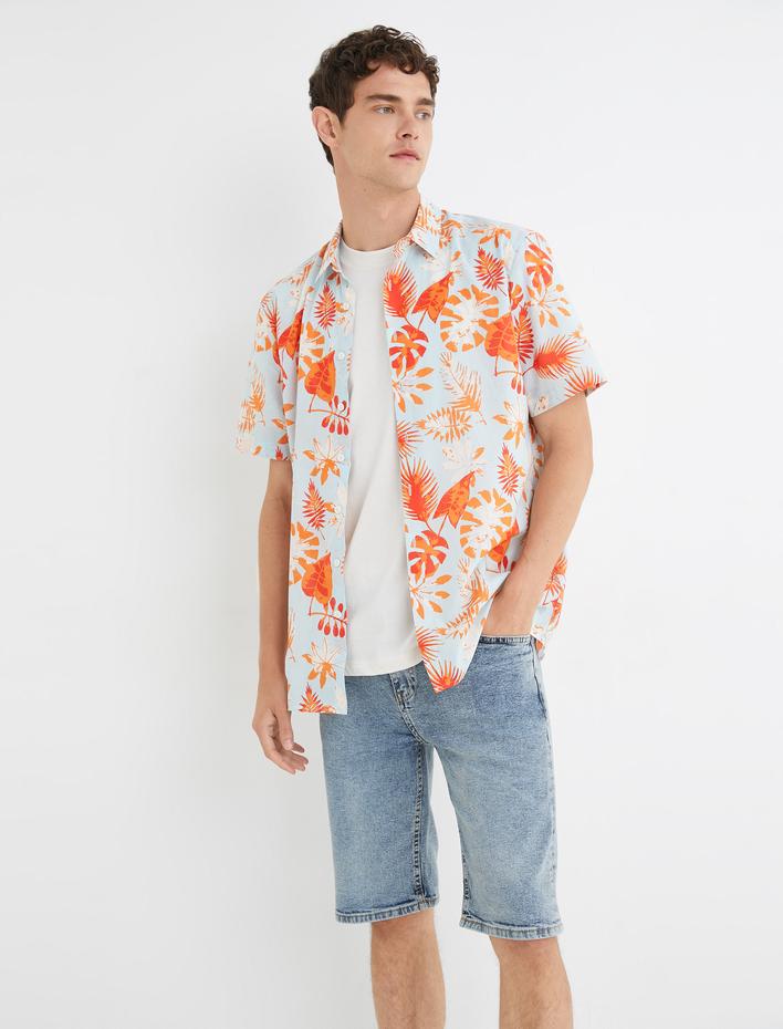  Bermuda Kot Şort Katlı Paça Detaylı Cepli Düğmeli