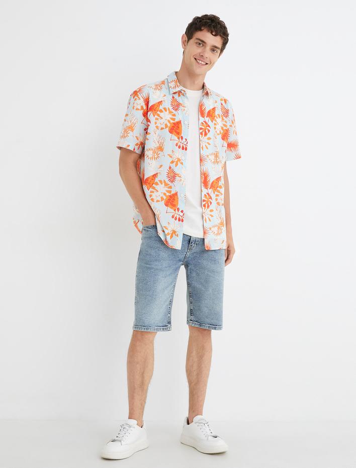  Bermuda Kot Şort Katlı Paça Detaylı Cepli Düğmeli