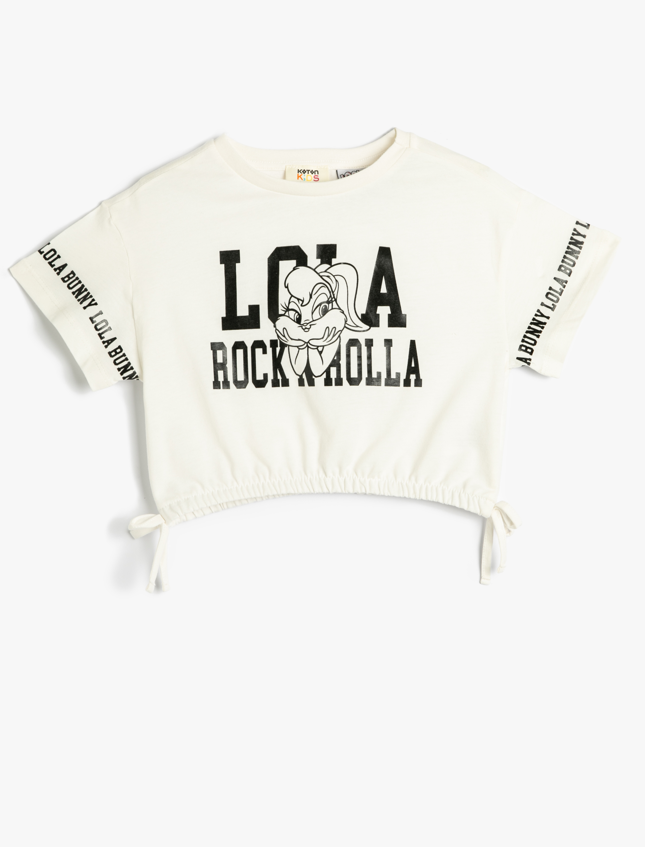  Kız Çocuk Crop Oversize Lola Bunny Tişört Lisanslı Beli Lastikli Bağlamalı Pamuklu