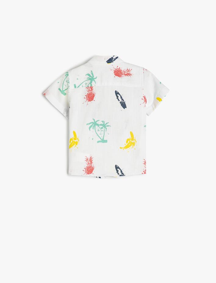 Erkek Bebek Gömlek Kısa Kollu Kapaklı Cep Detaylı Baskılı Pamuklu