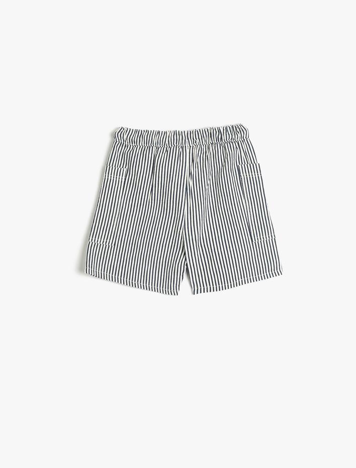 Erkek Bebek Şort Beli Bağlamalı Lastikli Cepli Pamuklu