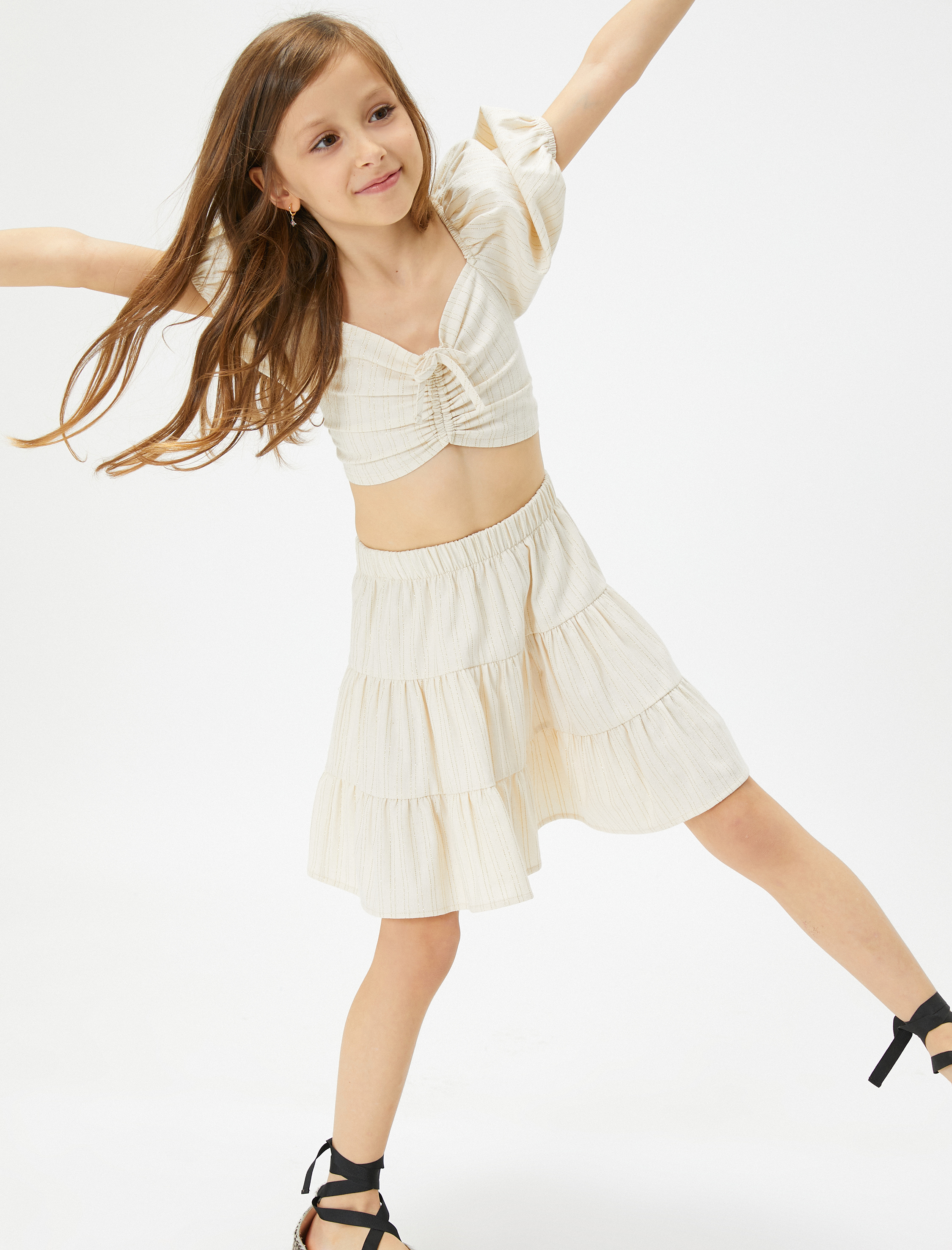  Kız Çocuk Etek Volanlı Katlı Fırfırlı Beli Lastikli Pamuklu