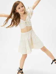 Etek Volanlı Katlı Fırfırlı Beli Lastikli Pamuklu