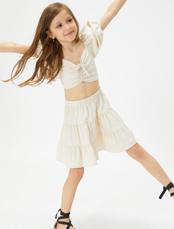 Kız Çocuk Etek Volanlı Katlı Fırfırlı Beli Lastikli Pamuklu