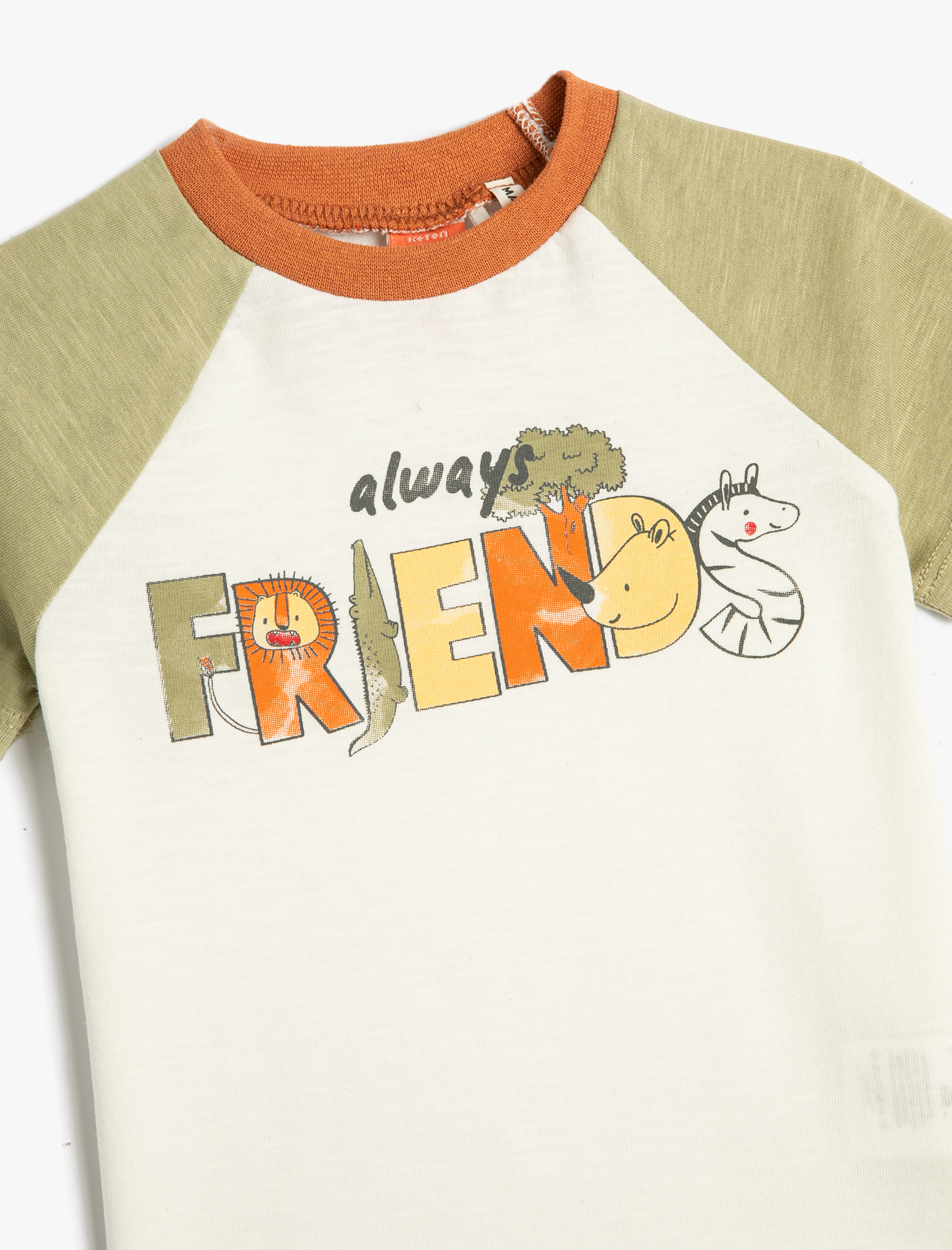  Erkek Bebek Tişört Hayvanlar Baskılı Kısa Kollu Bisiklet Yaka Pamuklu