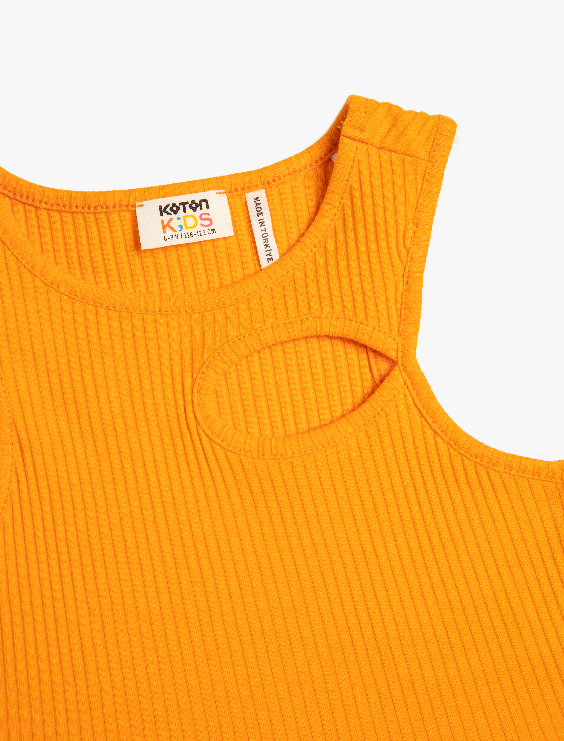  Kız Çocuk Crop Üst Pencere Detaylı Kolsuz Yuvarlak Yaka Ribanalı Pamuklu