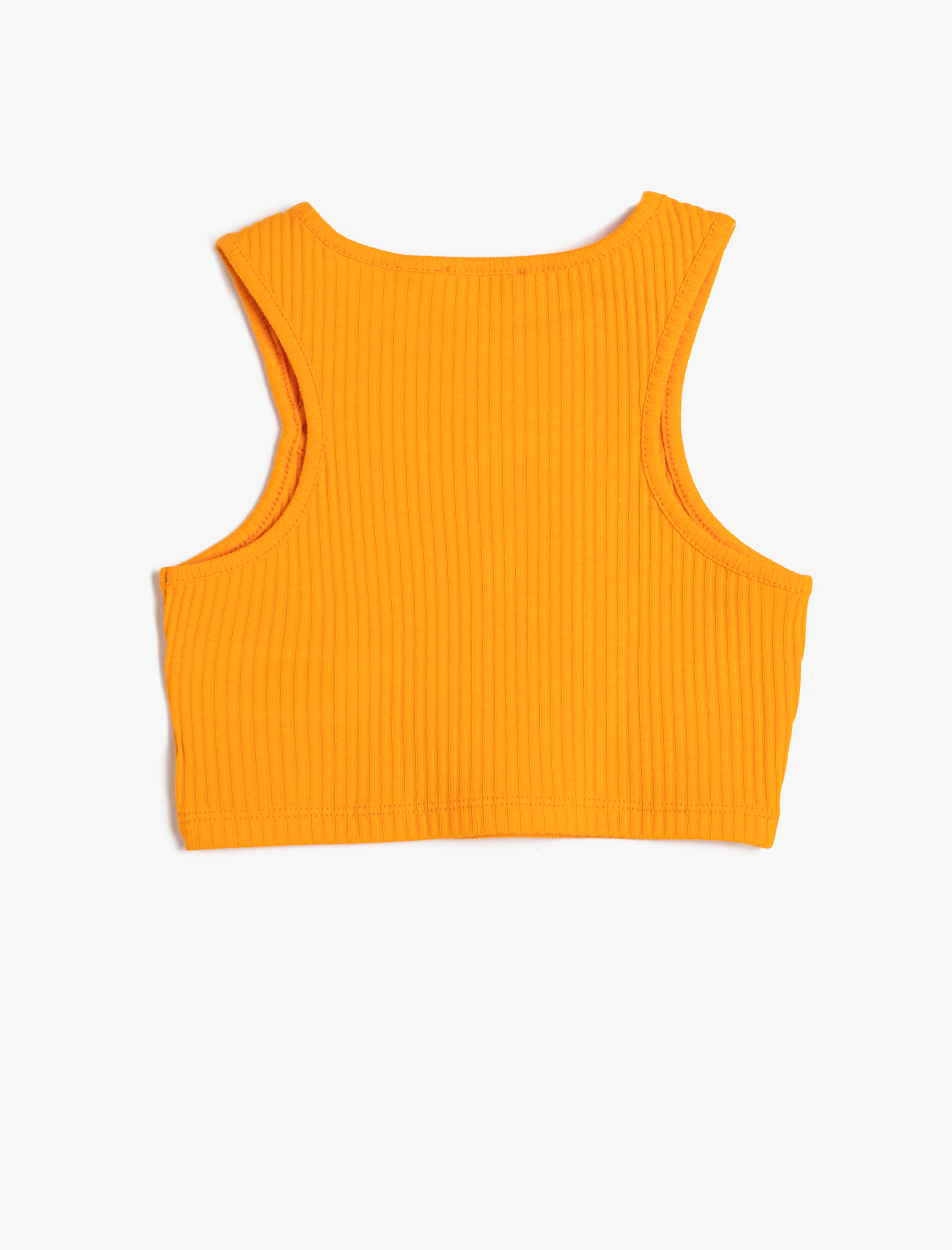  Kız Çocuk Crop Üst Pencere Detaylı Kolsuz Yuvarlak Yaka Ribanalı Pamuklu