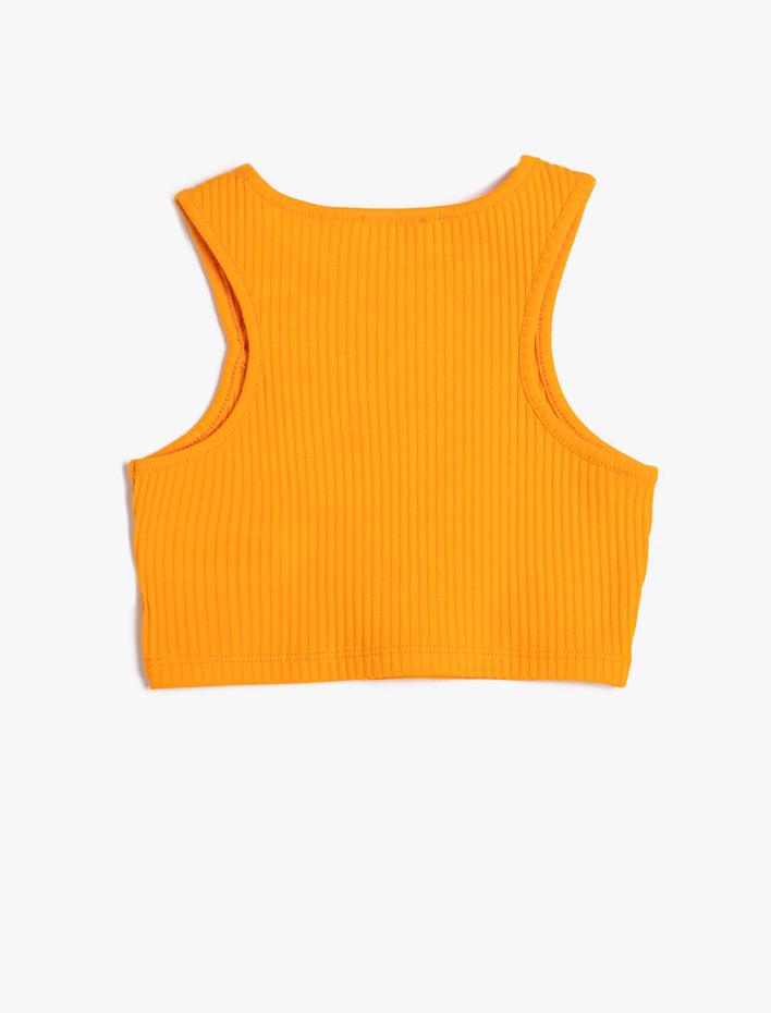 Kız Çocuk Crop Üst Pencere Detaylı Kolsuz Yuvarlak Yaka Ribanalı Pamuklu