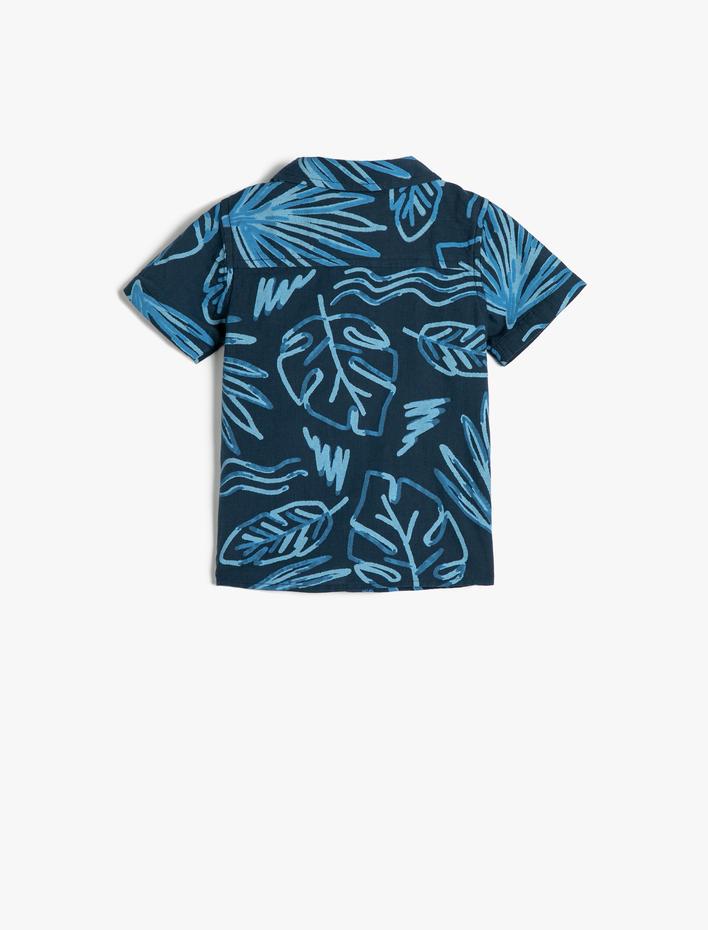 Erkek Bebek Gömlek Kısa Kollu Cep Detaylı Floral Baskılı Pamuklu