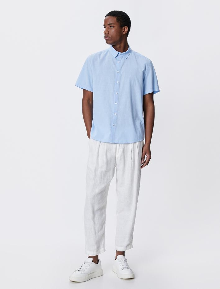  Basic Kısa Kollu Gömlek Klasik Yaka Düğmeli Pamuklu