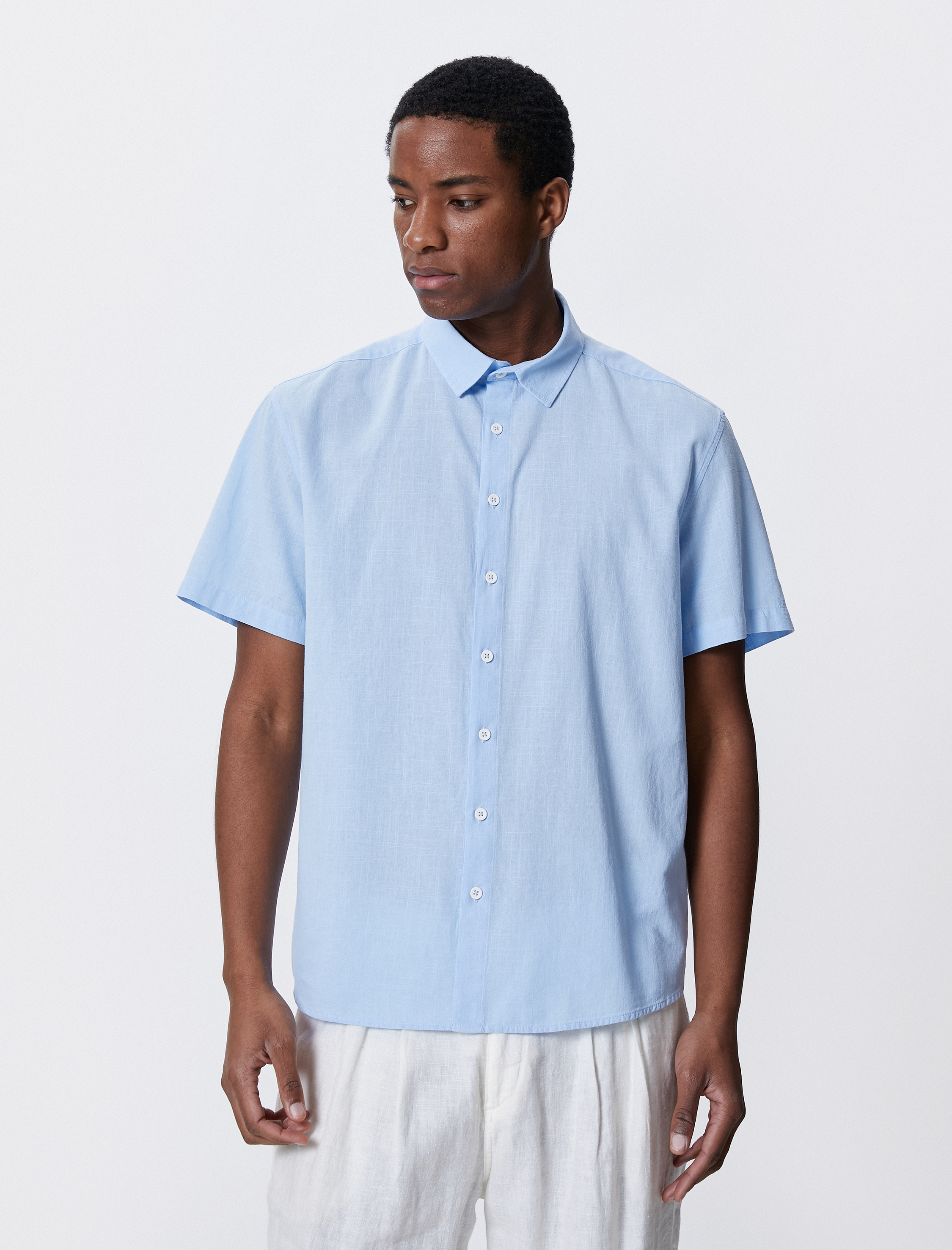   Basic Kısa Kollu Gömlek Klasik Yaka Düğmeli Pamuklu