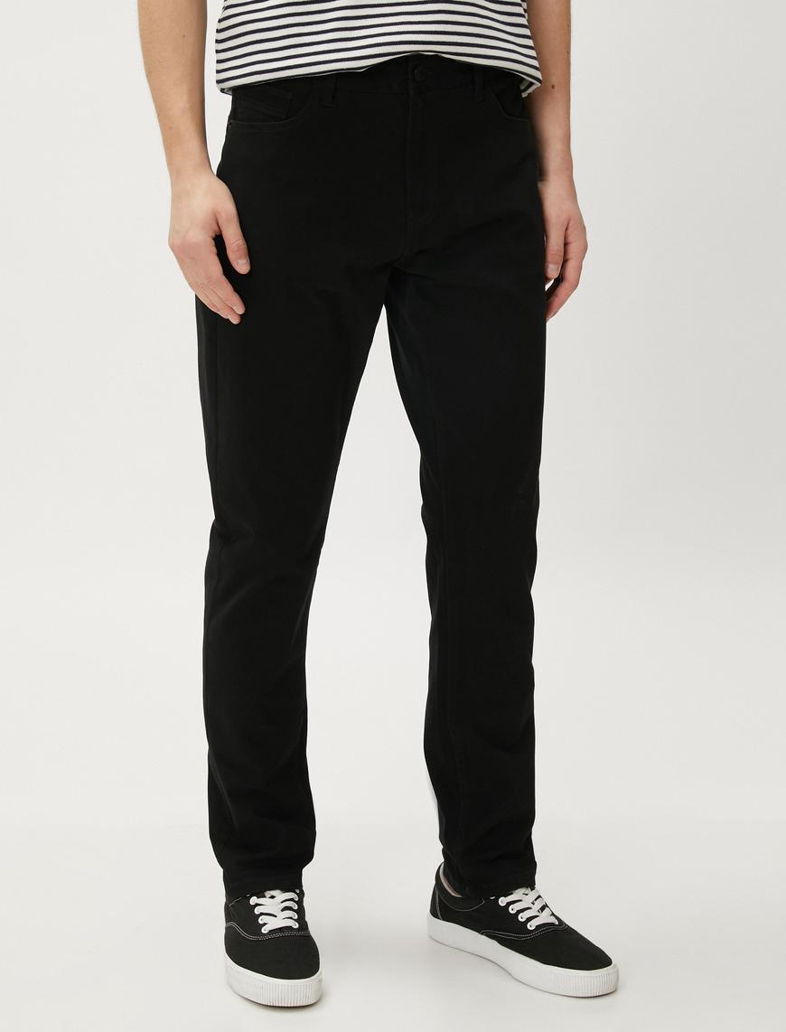   Basic Gabardin Pantolon Beş Cepli Düz Kesim Düğmeli Pamuklu