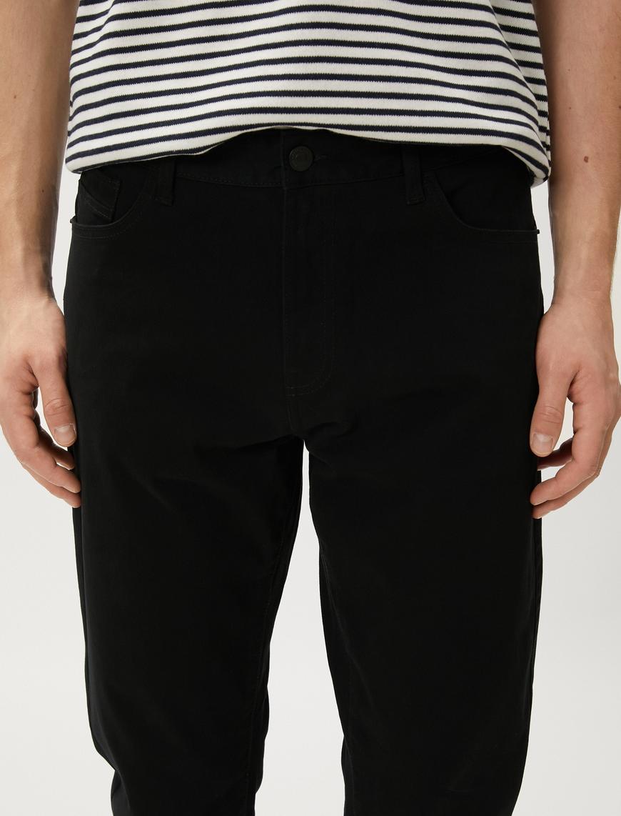   Basic Gabardin Pantolon Beş Cepli Düz Kesim Düğmeli Pamuklu