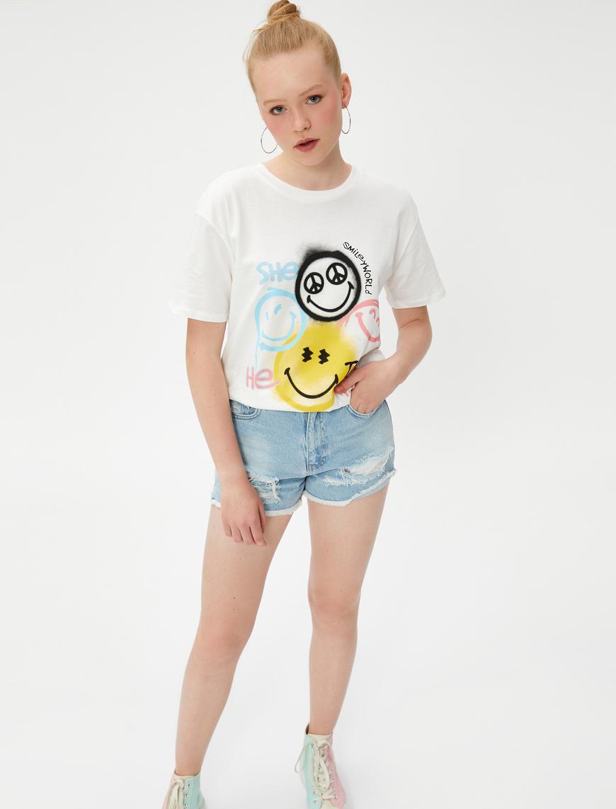  SmileyWorld® Tişört Baskılı Lisanslı Bisiklet Yaka Kısa Kollu