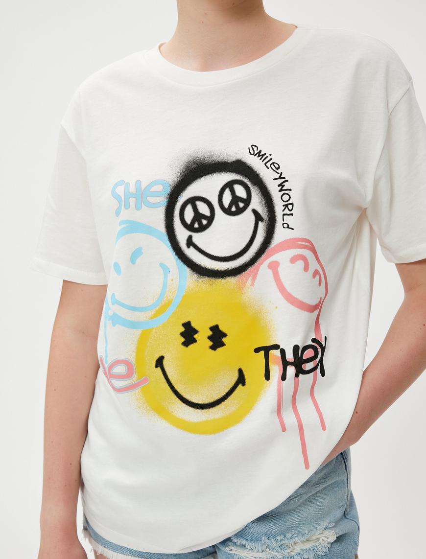   SmileyWorld® Tişört Baskılı Lisanslı Bisiklet Yaka Kısa Kollu