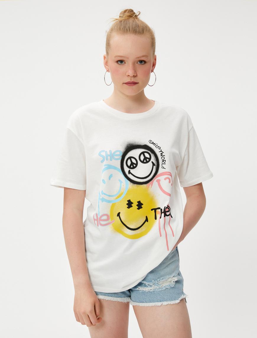   SmileyWorld® Tişört Baskılı Lisanslı Bisiklet Yaka Kısa Kollu