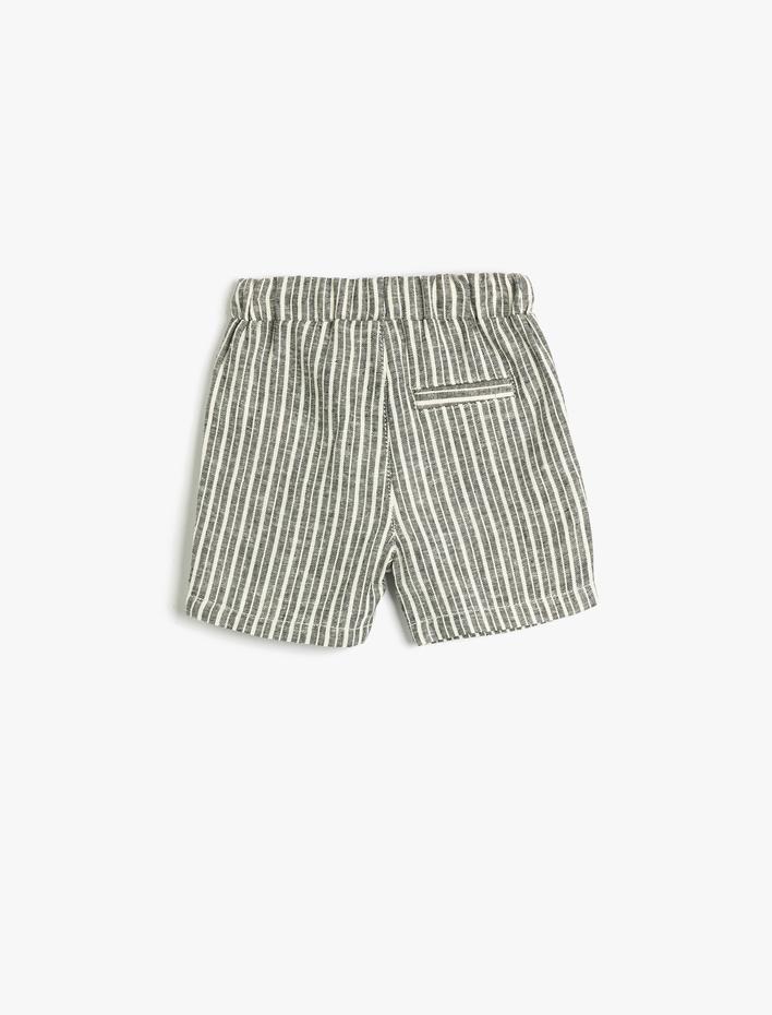 Erkek Bebek Keten Şort Cepli Beli Lastikli Bağlamalı