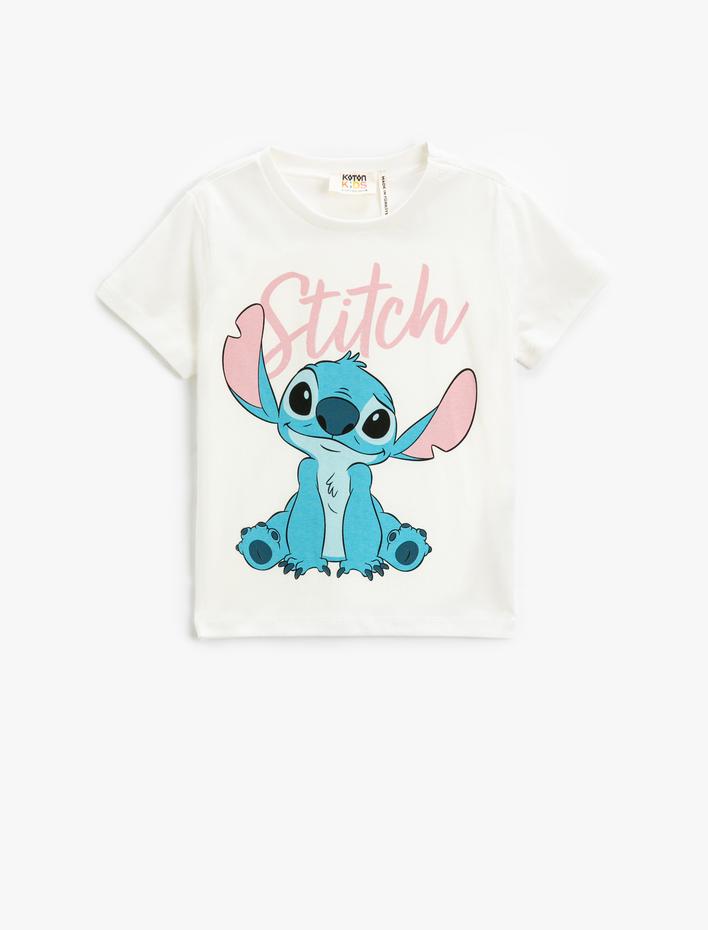 Kız Çocuk Stitch Tişört Kısa Kollu Bisiklet Yaka Lisanslı