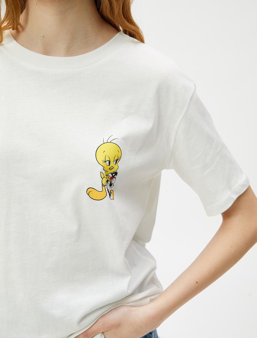  Tweety Tişört Sırt Baskılı Lisanslı Kısa Kollu Bisiklet Yaka