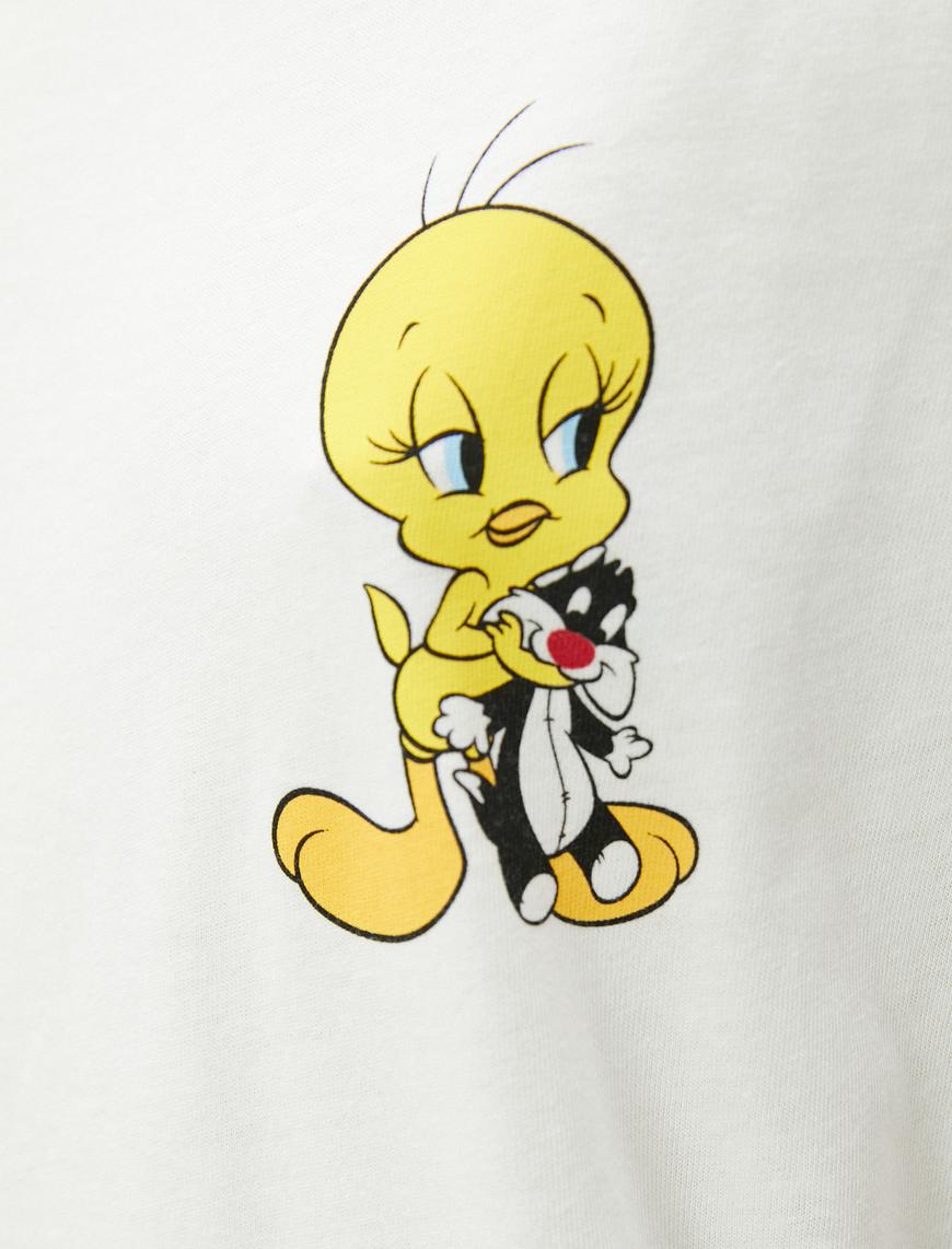   Tweety Tişört Sırt Baskılı Lisanslı Kısa Kollu Bisiklet Yaka