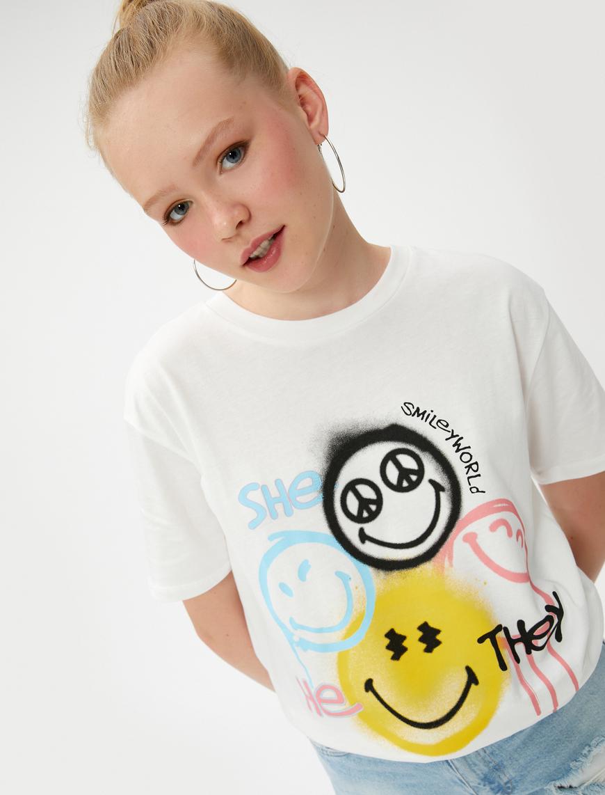  SmileyWorld® Tişört Baskılı Lisanslı Bisiklet Yaka Kısa Kollu